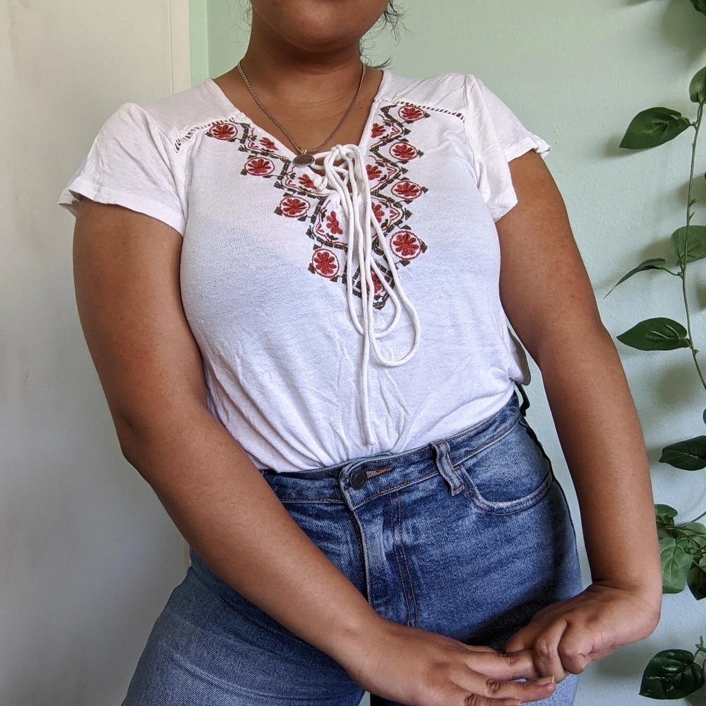 White Bohemian Embroidered Top